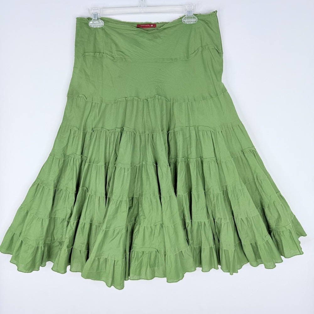 Silvergate Women's Green 100% Cotton Maxi Skirt Size Large Boho Ruffle - Picture 2 of 13